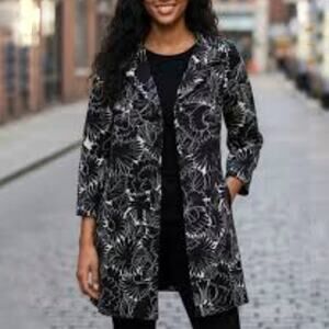 Ann Taylor Women's Black White Floral Cotton Classic Jacket Small